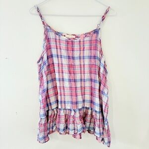 CP Shades Plaid Ruffle Hem Tank